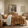 thumbnail image 5 of EVERGRACE Velvet Quilt Set Queen Size, Luxurious Soft Striped Channel Bedding Set, Lightweight Velvet Comforter for All Season, Oversized Bedspread Coverlet with 2 Matching Shams, Gold Yellow, 5 of 8