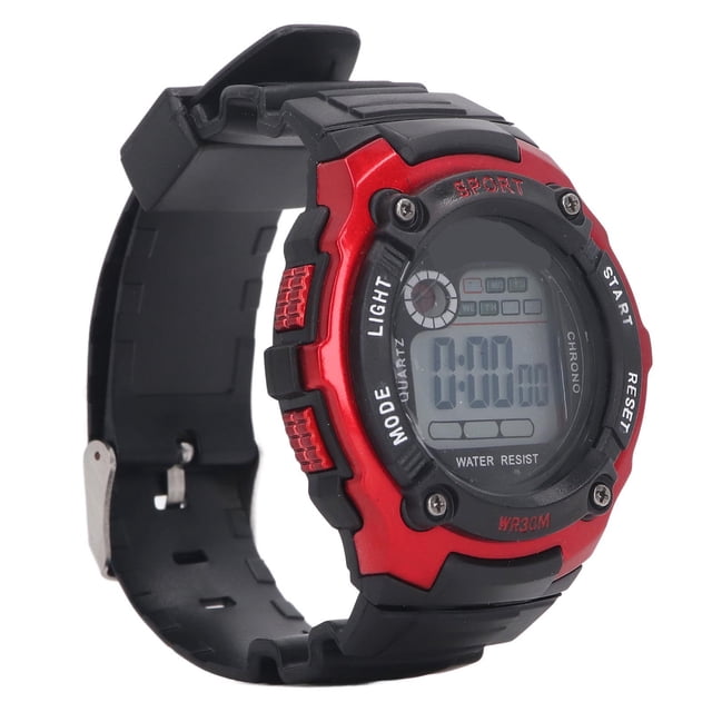 Reloj deportivo electrónico luminoso impermeable correa de goma pantalla grande reloj deportivo para niños rojo