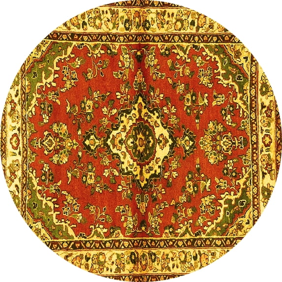 Ahgly Company Machine Washable Indoor Round Persian Yellow Traditional Area Rugs, 6' Round