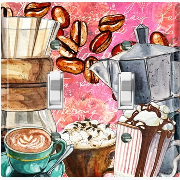 Metal Light Switch Wall Plate Outlet Cover (Coffee Espresso Mocha Bag Filter Maker Pink - Double Toggle)