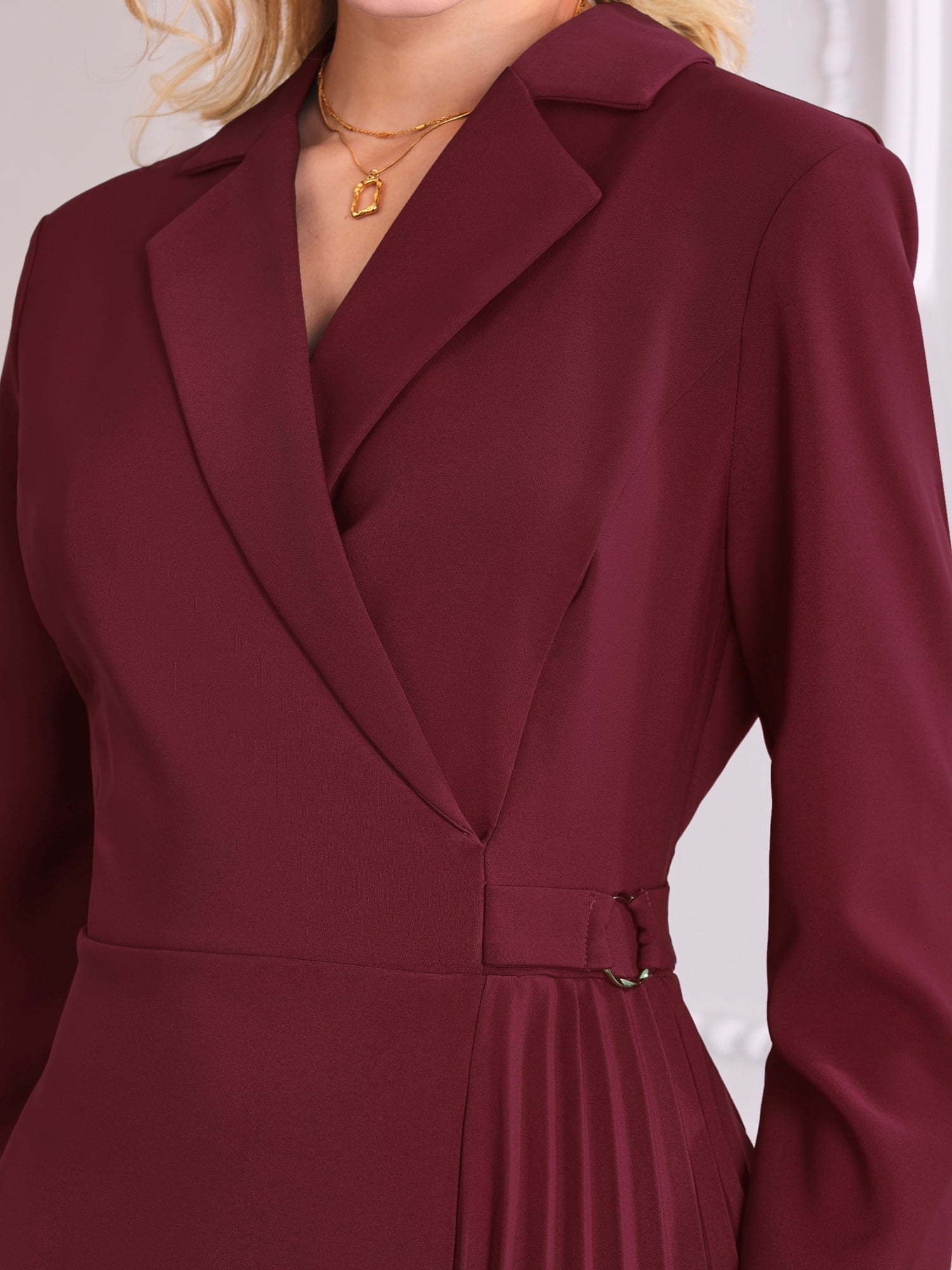 DARING DIVA Wrap A-Line Pleated Midi Long Sleev Dress M Wine Red