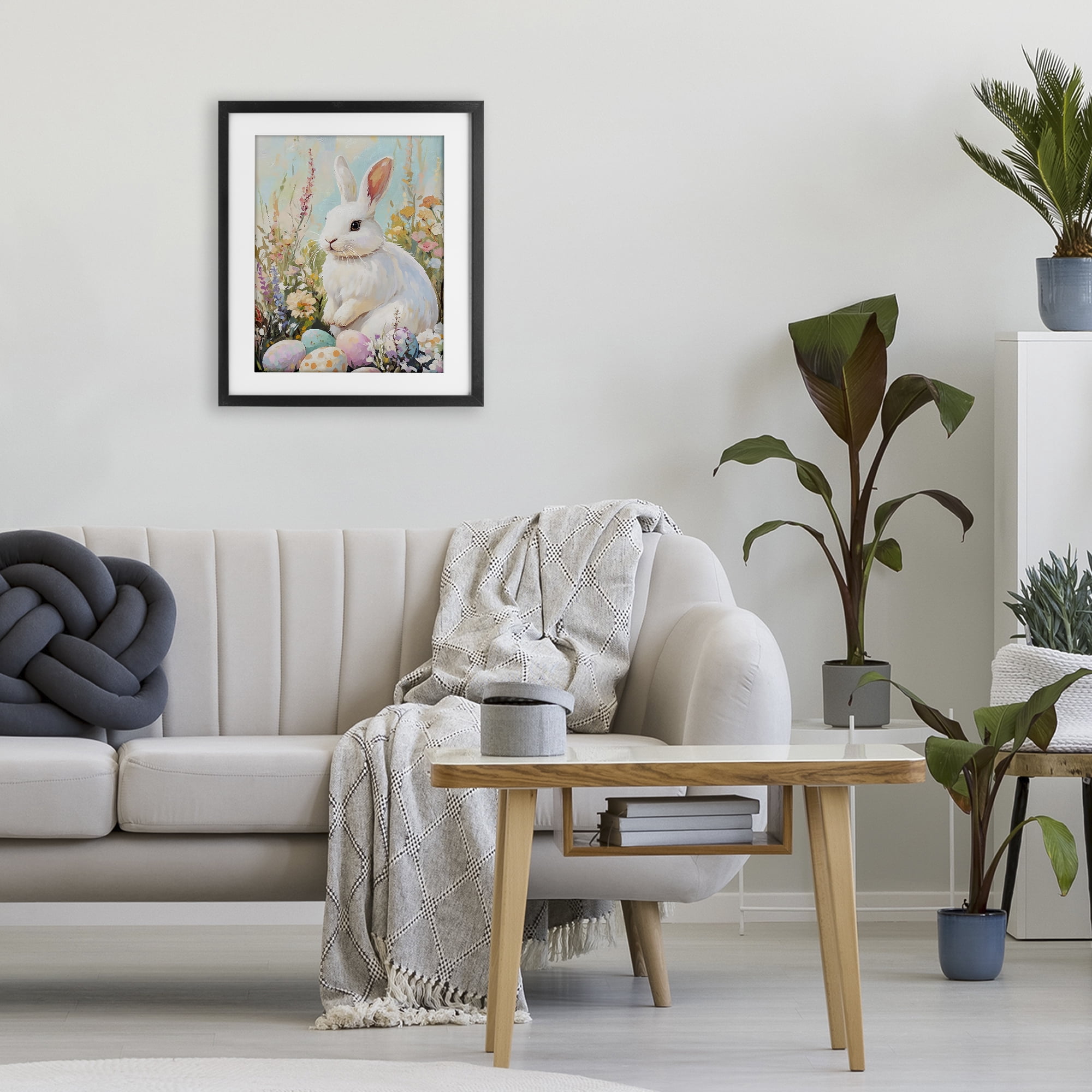 Stupell Industries White Easter Bunny in Wildflowers Black Framed Print Under Glass, design by The Prints Vibe