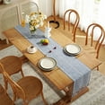 thumbnail image 7 of Coloody Farmhouse Table Runner Handmade Tassel Rustic Linen Table Runners, 13 x 90 inch (Blue), 7 of 7