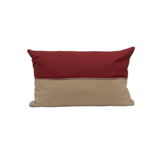 Leather Red Tan Striped Pillow With, Red Leather Pillows