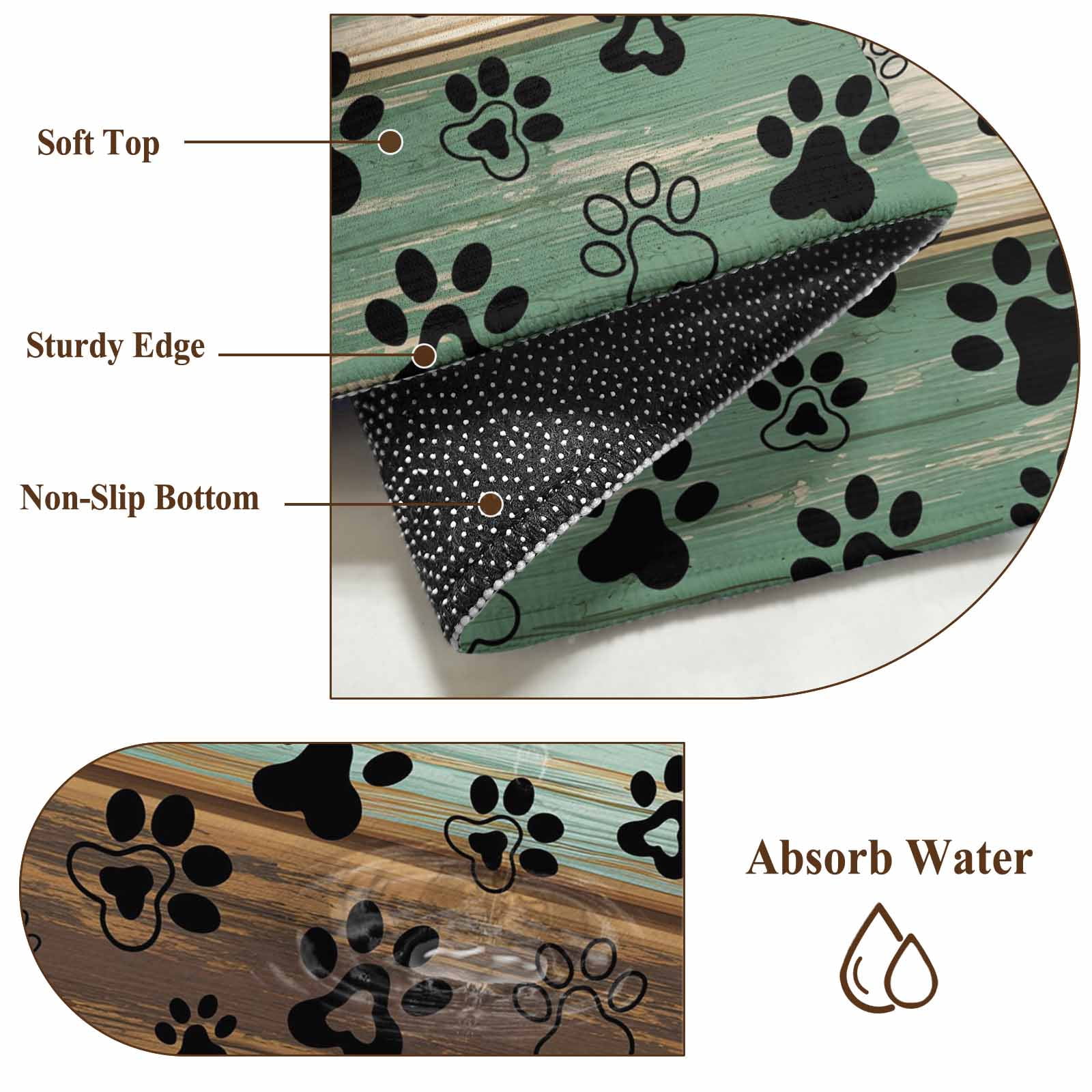 Area Rug for Living Room, Teal Brown Non-Slip Indoor Large Carpet for Bedroom/Dining Room, Pet Paw Printed Farmhouse Dog Claws Wood Grain Washable Low-Profile Rectangle Floor Runner Rugs - 5 x 8 Ft