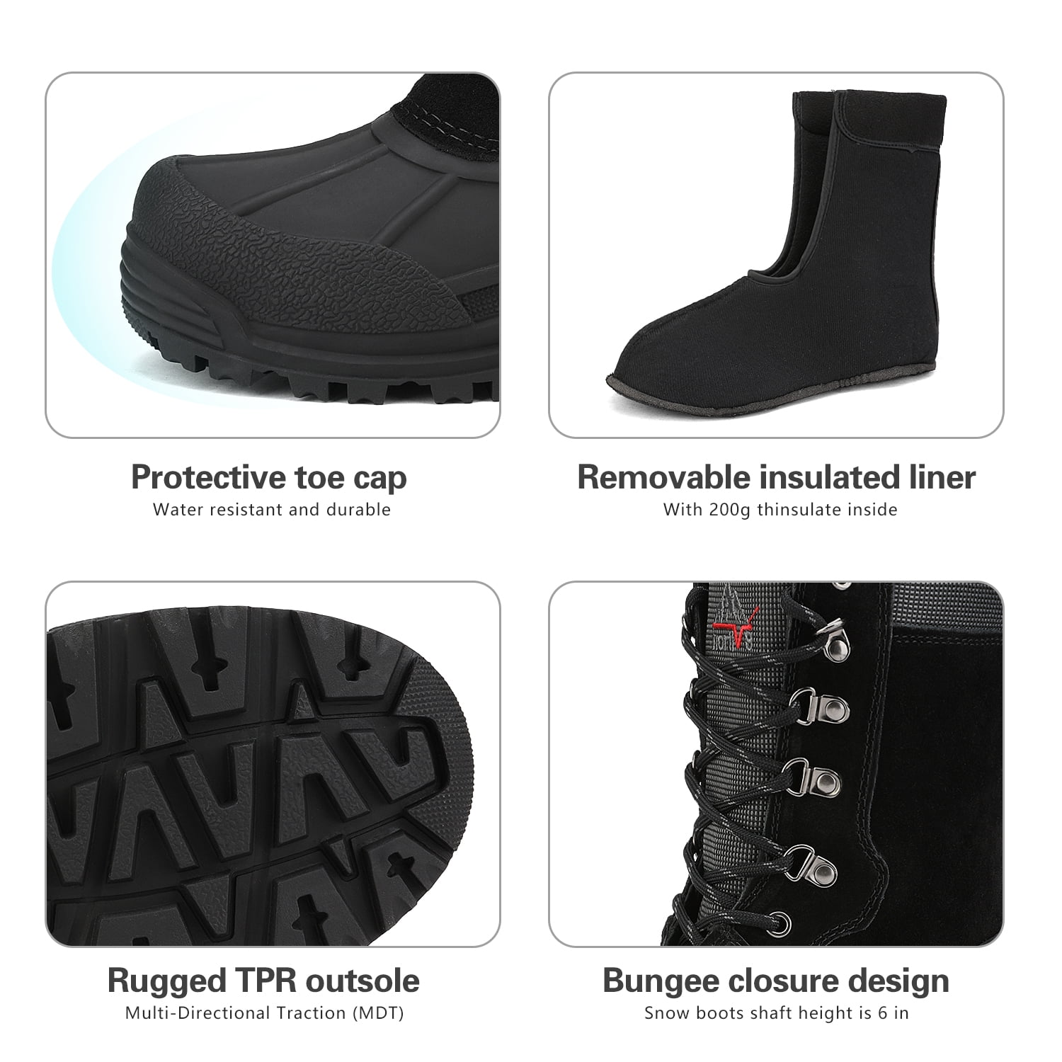 Nortiv8 Mens Winter Warm Outdoor Hiking Boots Snow Boots Insulated Waterproof Work Boots Shoes Terrex-2M Black Size 8