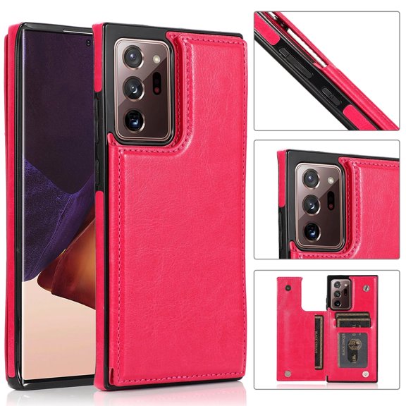 Wallet Case for Samsung Galaxy Note 20 Ultra with Card Holder, Back Folio Flip Premium PU Leather Kickstand Card Slots Case, Double Strong Magnetic Clasp Durable Shockproof Phone Case,Rose
