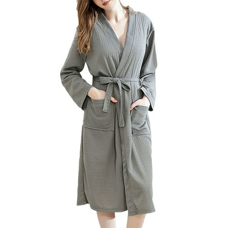 

Homgro Women s Waffle Bath Robe Kimono House Belted Cozy Warm Fall Polyester Winter Spa Knee Length Kimono Robe Grey Smal-Medium