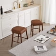 thumbnail image 3 of CQSXDA Backless Brown Faux Leather Bar Stools Set of 2 with Padded Seats and Footrest for Dining Counter Use, 3 of 16