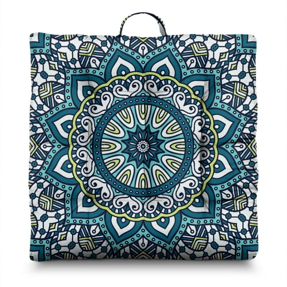Tribal Mandala Floor Cushion – 22x22 Inch Square Pillow, Folk Style Mandala Pattern, Lightweight for Meditation & Lounge