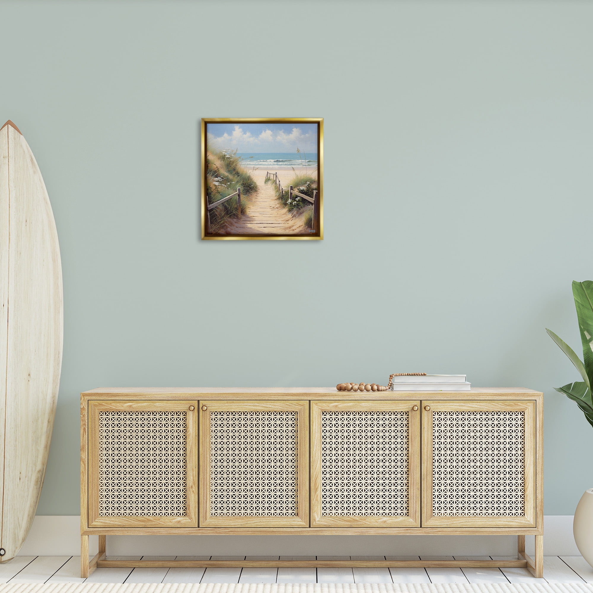 Stupell Industries Sandy Path to Beach Landscape Painting Gold Floater Framed Canvas Art Print Wall Art, 25 x 25