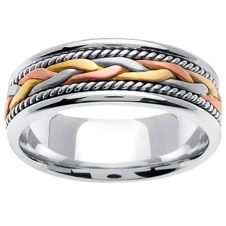 18K Tri Color Gold French Braid Handmade Comfort Fit Men's Wedding Band (7mm)