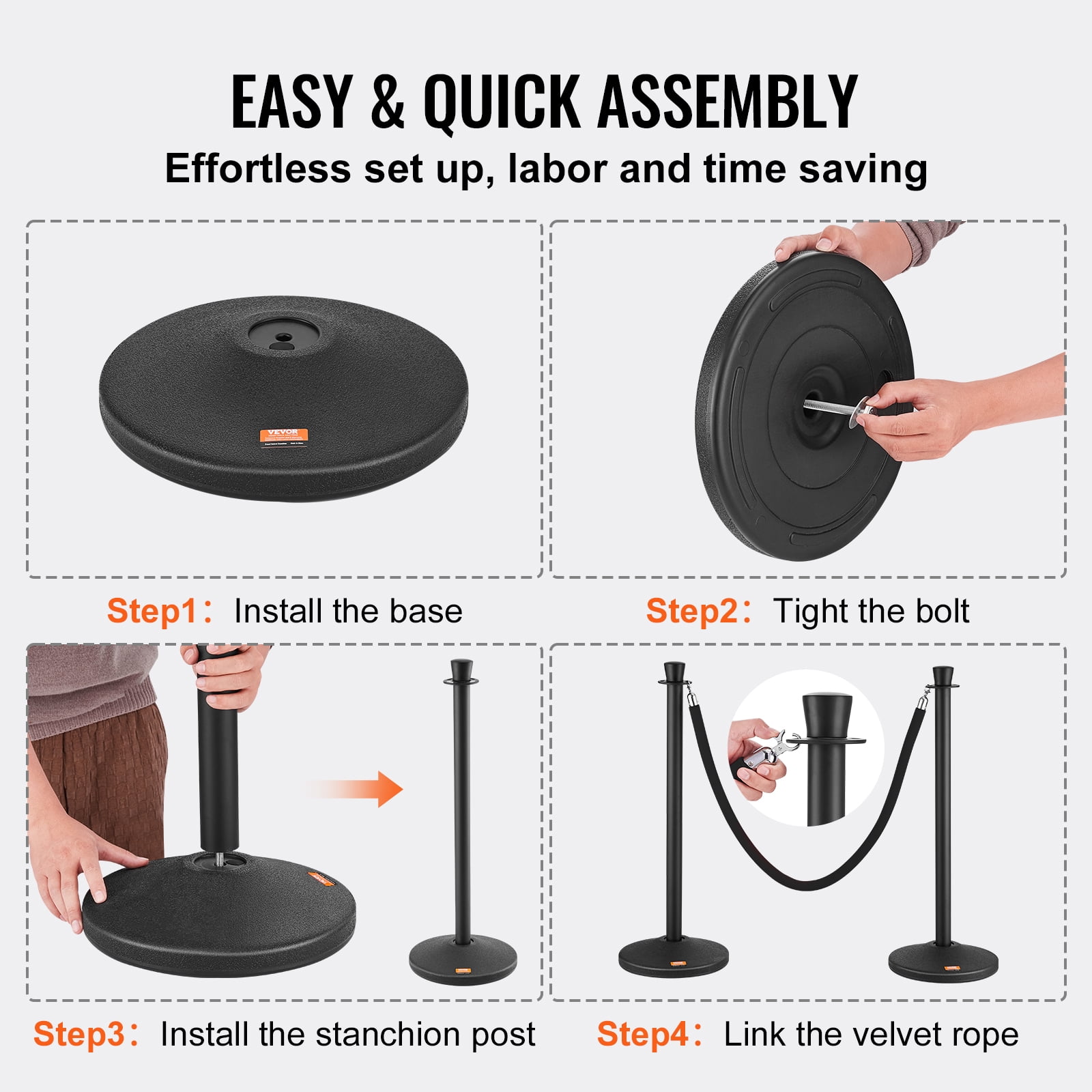 KFFKFF 6-Pack Stanchion Posts with Fillable Base Crowd Barriers Control Stanchions Carbon Steel Queue Pole w/ 6PCS 5FT Velvet Ropes Stanchion Set