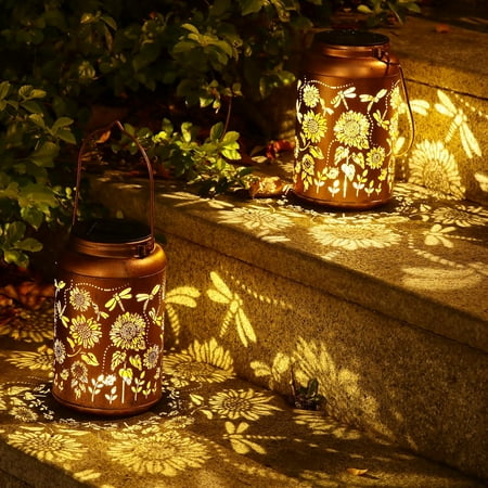 2pack Solar Lanterns Lights Outdoor Hanging Lantern Waterproof Metal LED Dragonfly Spring Decor Mothers Day Gifts for Women Men Mom Grandma Solar Light for Garden Yard Patio Lawn Pathway Landscape