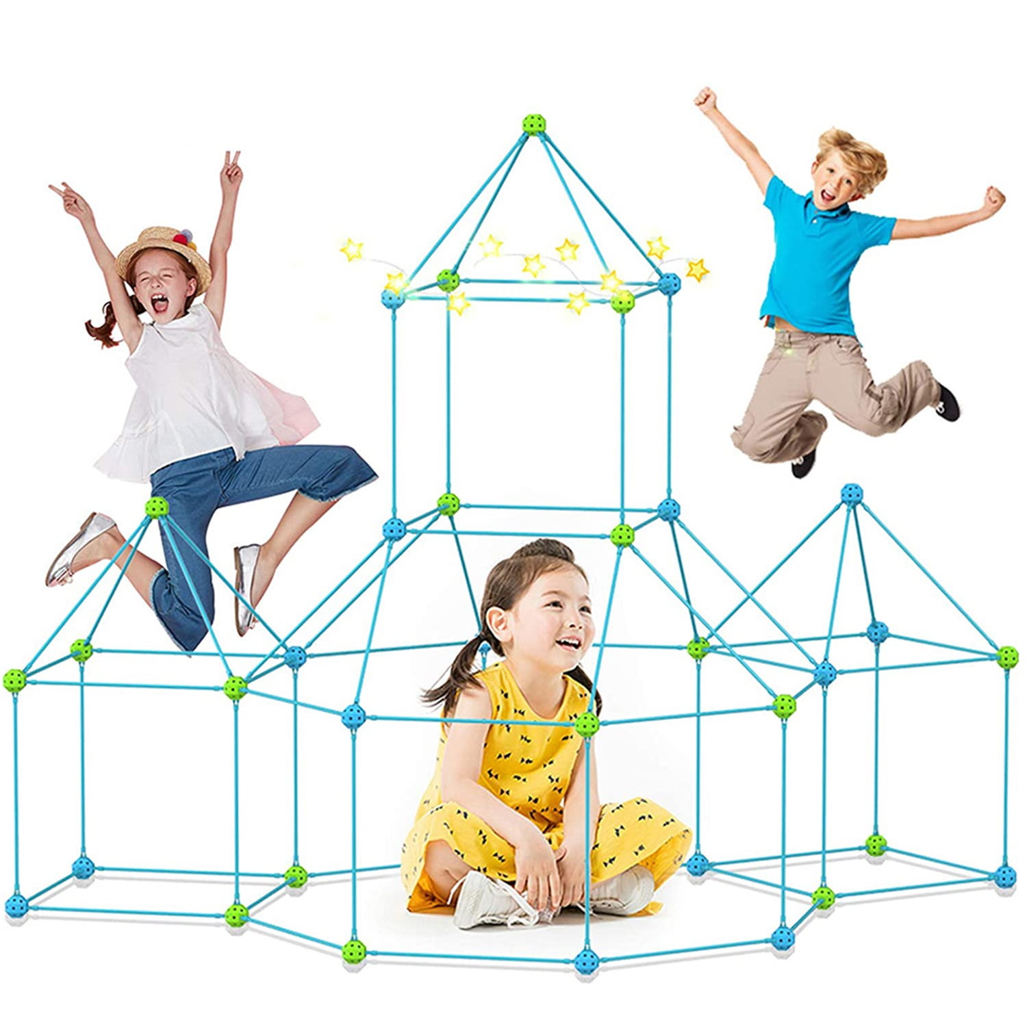 CIPACHO Kids Fort Building Kit, 85pcs DIY Building Castles Play Tent for Boys Girls, Christmas Gift (Without Curtain)