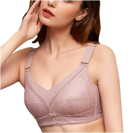 Plus Size Bras Women Lightly Lined Bra Feature V-Neck Demi & Balconette Bra Style W-789 Hook and Eye Closure Bras No Underwire Pinks L