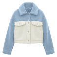 thumbnail image 7 of Cropped Jacket Women Long Sleeve Button Down Collared Color Block Casual Fuzzy Jackets Winter Coats Cardigan Outerwear, 7 of 7
