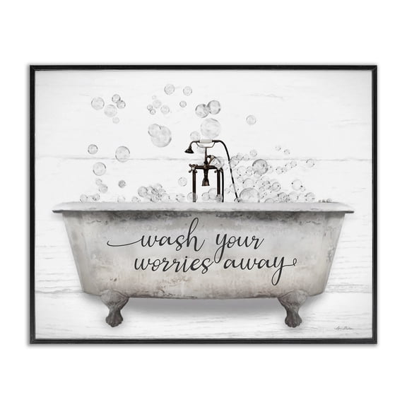 Stupell Industries Rustic Lodge Wash Worries Away Tub Bubbles Black Framed Giclee Art, 20 x 16, by Lori Deiter