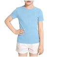 thumbnail image 7 of ITSAME Girls Short Sleeve Shirts Ribbed Knit Slim Fit Crewneck Tees Summer Basic Casual Tops Blue Size 9-10, 7 of 7