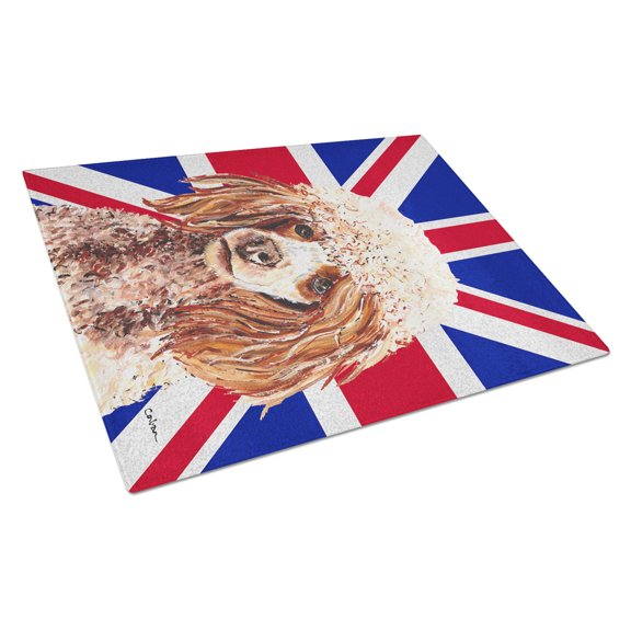 Red Miniature Poodle with English Union Jack British Flag Glass Cutting Board Large Size