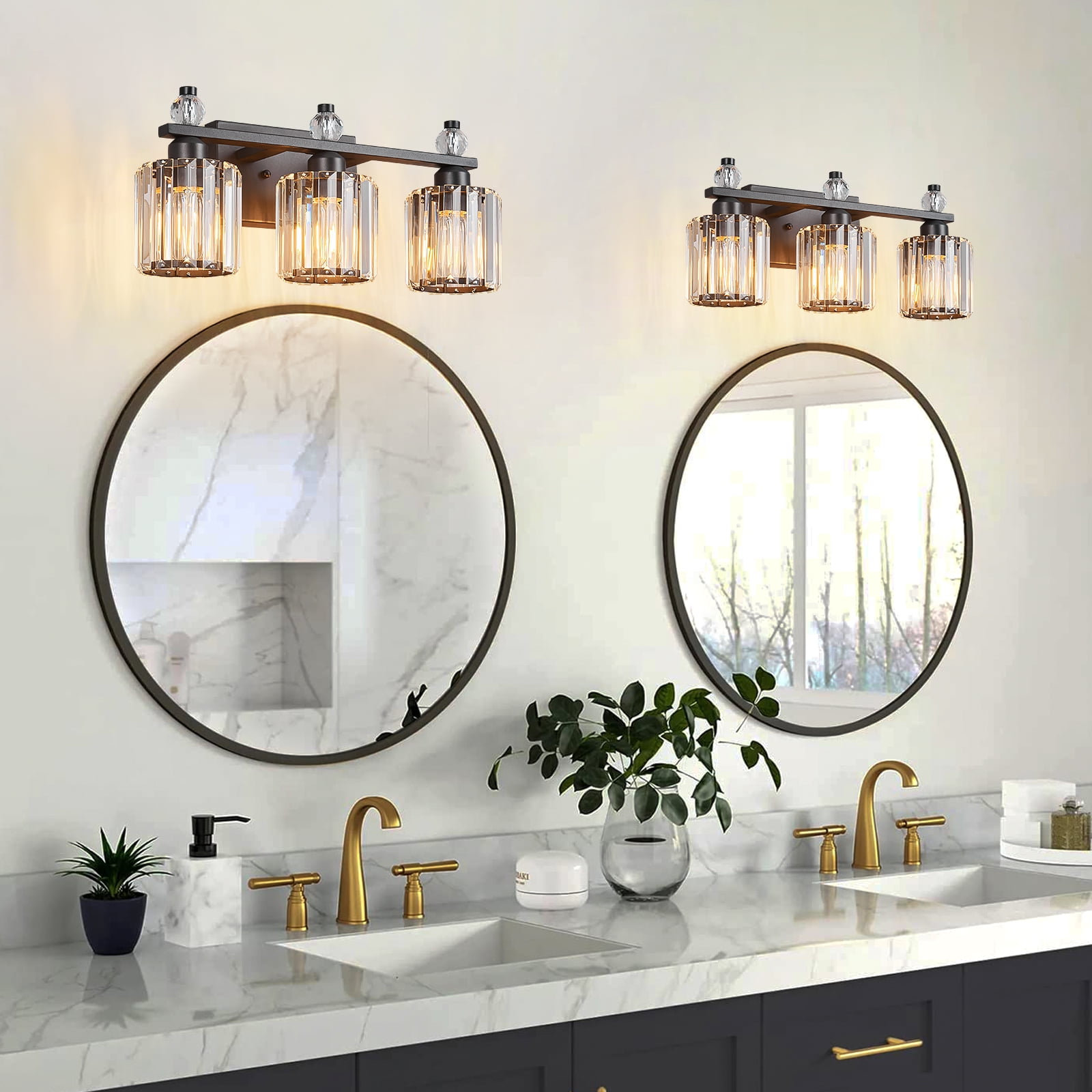 Crystal Vanity Light Fixtures Sand Black Over Mirror Crystal Bathroom Vanity Lighting Fixtures 3-Light Bathroom Vanity Lights