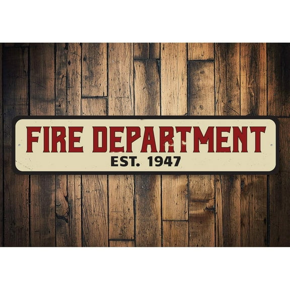 Fire Department Est Date Novelty Sign, Metal Wall Decor - 4x18 inches
