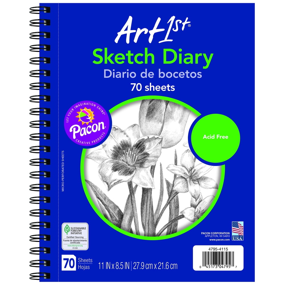 Art1St Sketch Diary With TwoPocket Folder, 11 X 8.5, 70 Sheets