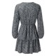 thumbnail image 3 of Gibobby Vestido de manga larga para mujer Mini vestido informal con volantes y manga larga estampado con cuello en V para mujer(Negro,CH), 3 of 5