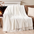 thumbnail image 5 of Battilo Cream Throw Blanket for Couch,Neutral Knit Blanket with Fringe,White Textured Throw,50"x60", 5 of 9