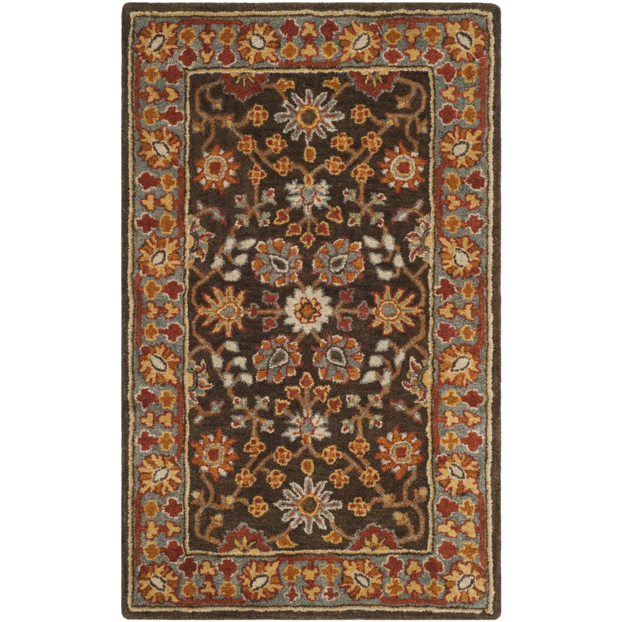 SAFAVIEH Heritage Genette Traditional Wool Area Rug, Charcoal/Blue, 6' x 6' Square
