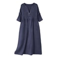 thumbnail image 4 of LIaqionyy Womens Summer Maxi Dress Cotton Linen 3/4 Sleeve Casual Loose Button down Vacation Long Dresses, 4 of 7