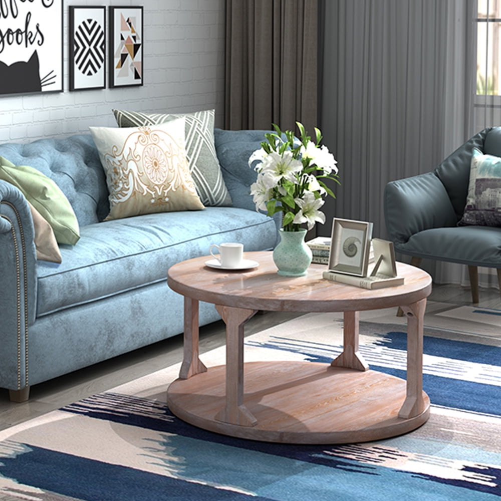 Lowestbest Round Coffee Table with Dusty Wax Coating, Solid Wood Dining End Table for Living Room Lowestbest Round Coffee Table with Dusty Wax Coating, Solid Wood Dining End Table for Living Room