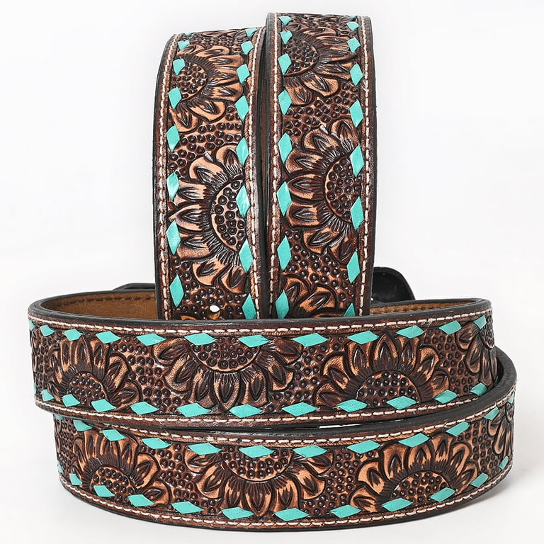 BAR H EQUINE Turquoise Sunflower Floral Hand Carved Western  display picture 1