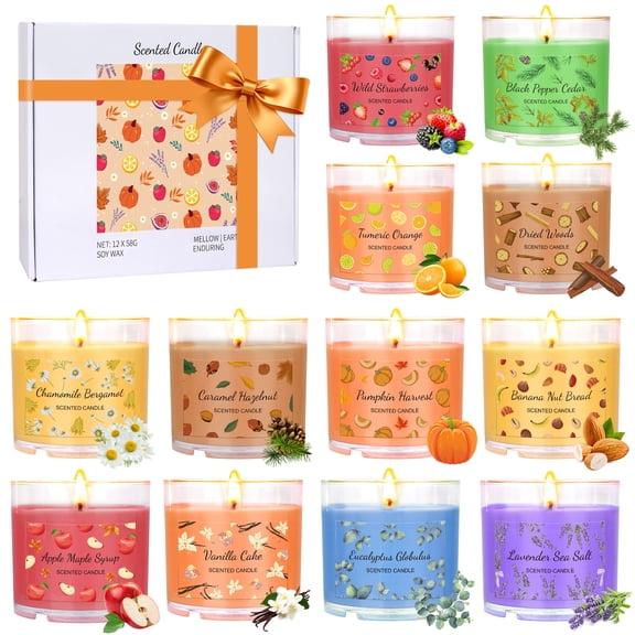 Giphtpoeet 12 Pack Scented Candles Gift Set for Women,Velas Aromaticas for Home Scented, 240 Hour Soy Wax Candles Set for Halloween Christmas