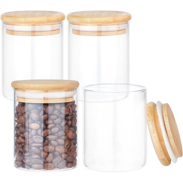 4 unidades de frascos de vidrio transparentes de 200 ml (6.7 oz) para hisopos, con tapas de bambú. Organizador de baño. Dispensador de discos de algodón.