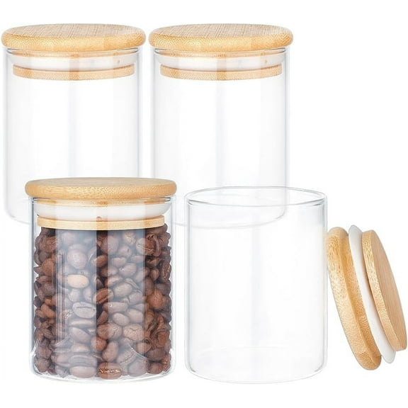 4pcs 6.7oz Glass Swab Holde Clear Qtip Holder Bathroom Jars with Bamboo Lids Storage Organizer Vanity Containers Cotton Ball Pad Dispenser Holder