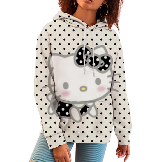 Sudadera con capucha con estampado de dibujos animados de Hello Kitty de Sanrio, moda Y2K, nueva sudadera informal de gran tamaño estilo Harajuku para mujer, top de primavera Kawaii para mujer