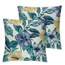 Patio Outdoor/Indoor Decorative Throw Pillow Water Repellent Set of 2 Square Pillow for Patio Garden Funiture (18" x 18", Green Flowers)