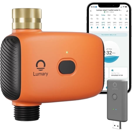 Lumary WiFi Water Timer with Hub, Smart Hose Sprinkler Timer, Brass Inlet, 4.72 in