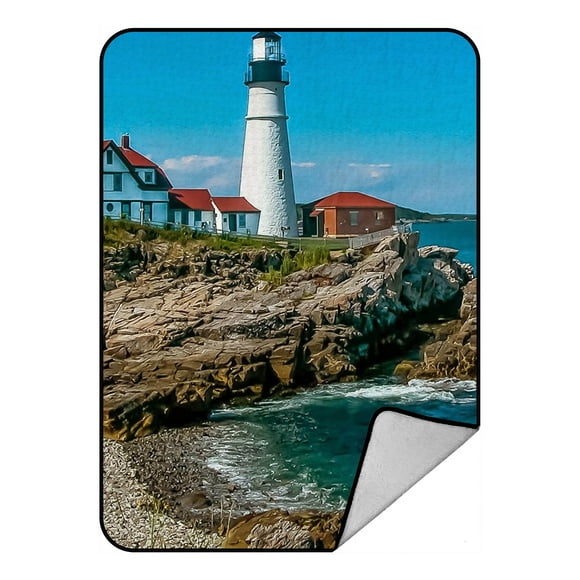 YUSDECOR Lighthouse Ocean Blanket Crystal Velvet Front and Lambswool Sherpa Fleece Back Throw Blanket 58x80inches