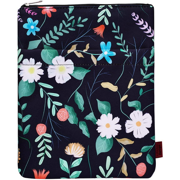 Book Sleeve Black Floral Book Protector, Book Covers for Paperbacks, Washable Fabric, Book Sleeves with Zipper, Medium