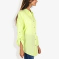 thumbnail image 4 of Women's Long Sleeve Button-Down Shirt with Roll-Up Sleeves and Front Pocket Casual Loose Fit Blouse- Small, Green, 4 of 6