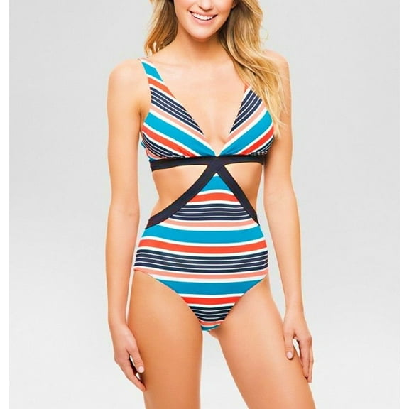 Sunn Lab Striped Cut-Out Monokini One-Piece Swimsuit Women's XS