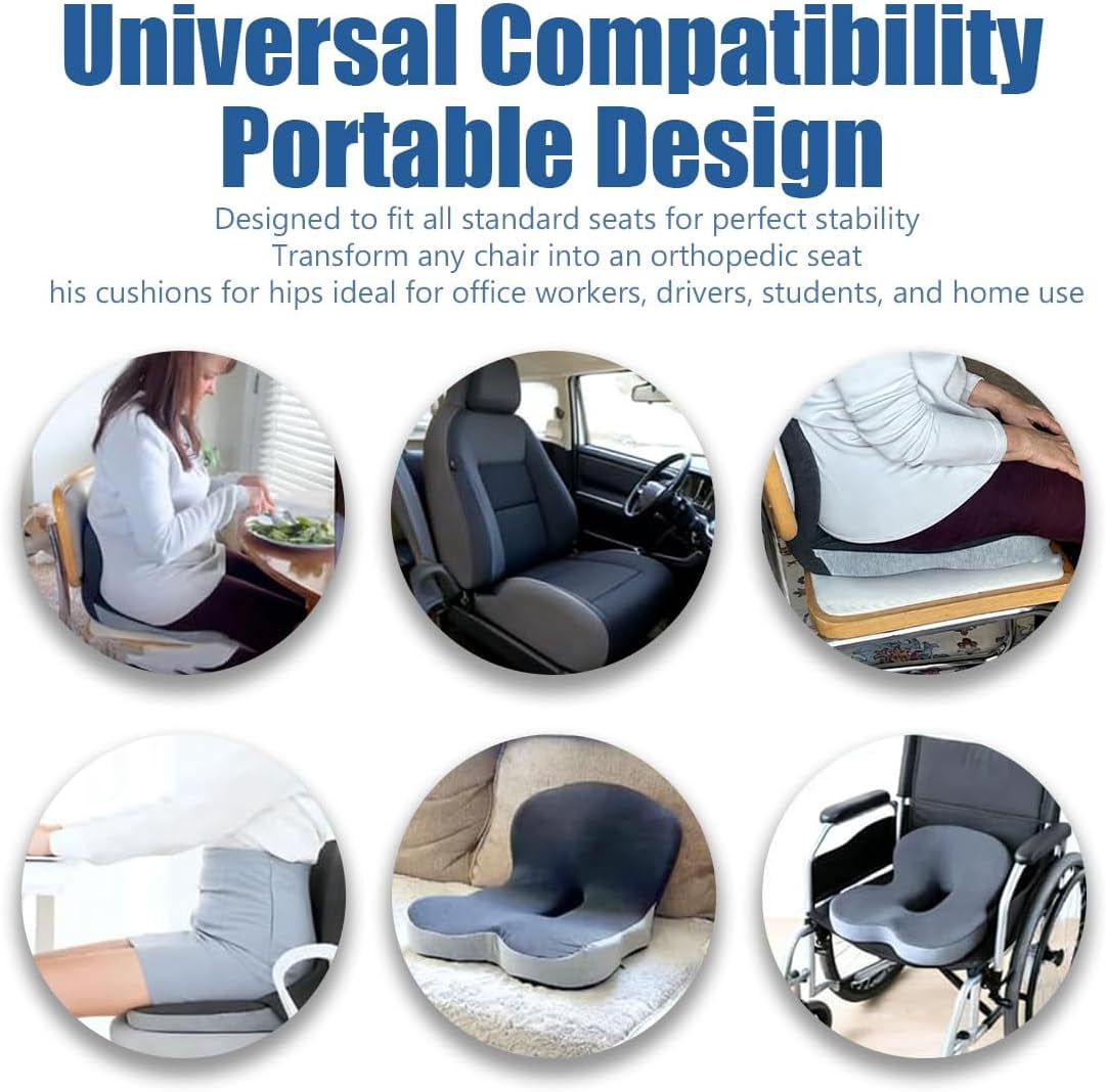 Celinva Orthopedic Cushion, Seat Cushion for Truck Driver, Memory Foam L-Shaped Integrated Seat Cushions, Lumbar Support for Long Sitting Office Worker (Black+Black Gray)