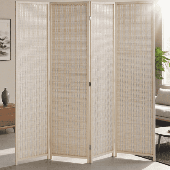 BIQWBIC Bamboo Room Divider Folding Privacy Screen, 72 Inches High, 4 Panel, Nature
