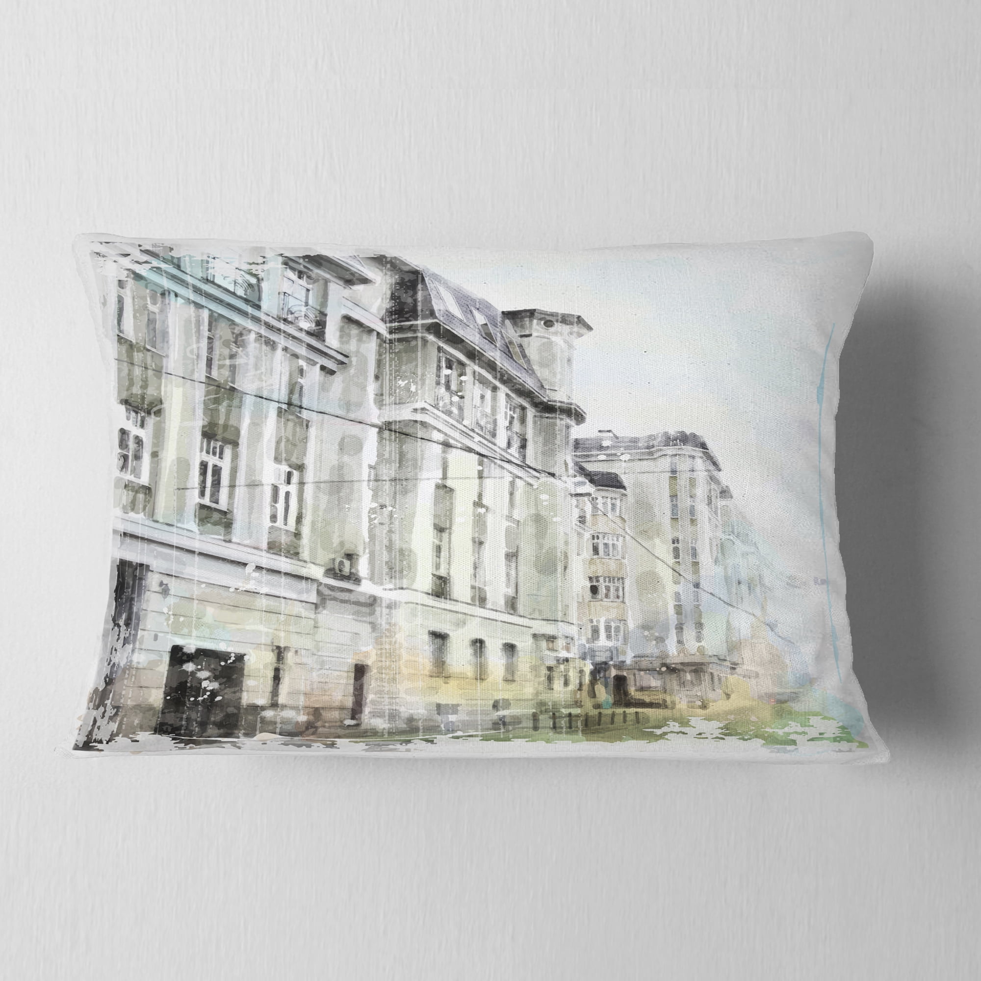 Designart Watercolor Dark Illustration - Cityscape Painting Throw Pillow - 12x20