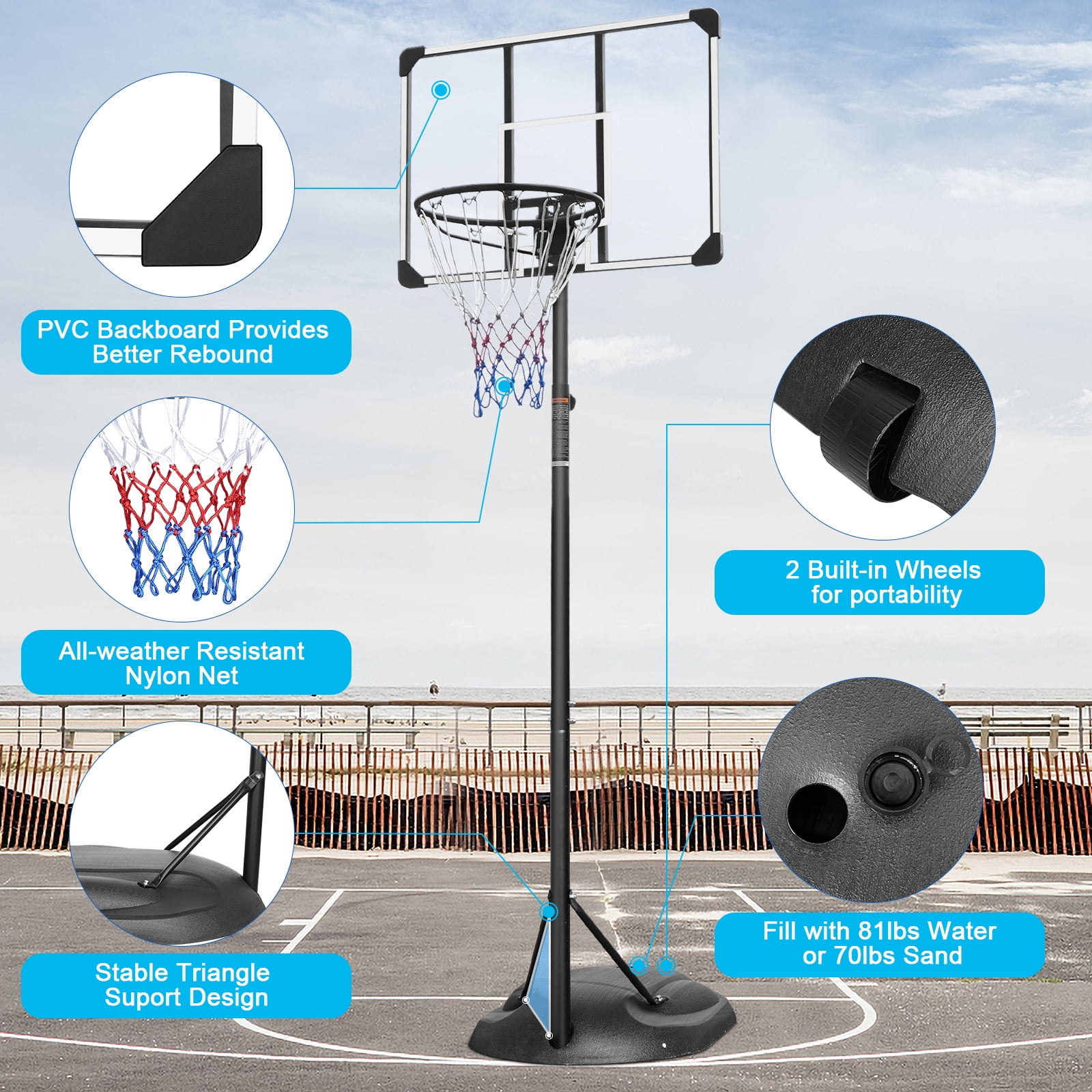 HooKung Portable Basketball Hoops & Goals 32'' Backboard Basketball System Height Adjustable 7.5-9.2ft for Adult Teenagers Indoor Outdoor Use
