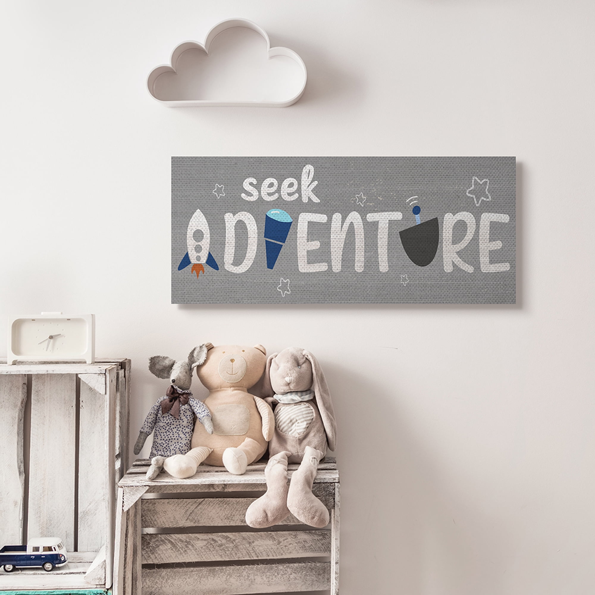 Stupell Industries Seek Adventure Phrase Outer Space Imagination Novelty Painting Gallery Wrapped Canvas Art Print Wall Art, 13 x 30