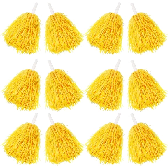 ABCISI 12 PCS Pom Poms Cheerleading Sports Spirited Plastic Cheer Pompoms with Handles for Kids Adults Team Party Dance Cheering (Soft Plastic- Yellow)