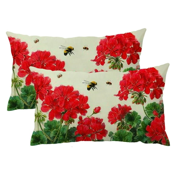 Heduofu Spring Summer Pillow Covers 12x20 inch Set of 2 Geranium Watercolor Flowers Decorative Throw Pillow Covers Famliy Indoor Decoration for Home Living Room Couch Sofa Bed 12x20inch